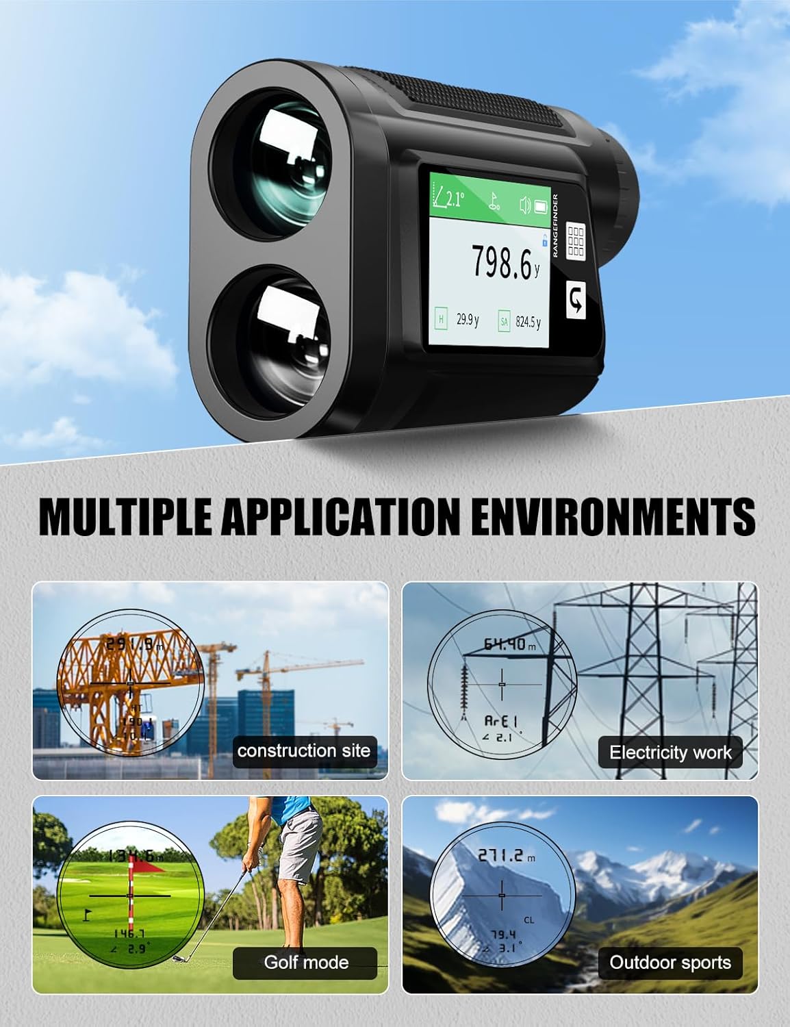 BIRDIEPULSE Golf Rangefinder with Voice Announcement & Dual Display, 1650 Yards Range Finder for Golf, 6-6.5X Magnification, with Height & Speed Measurement, Multifunctional Outdoor Rangefinder