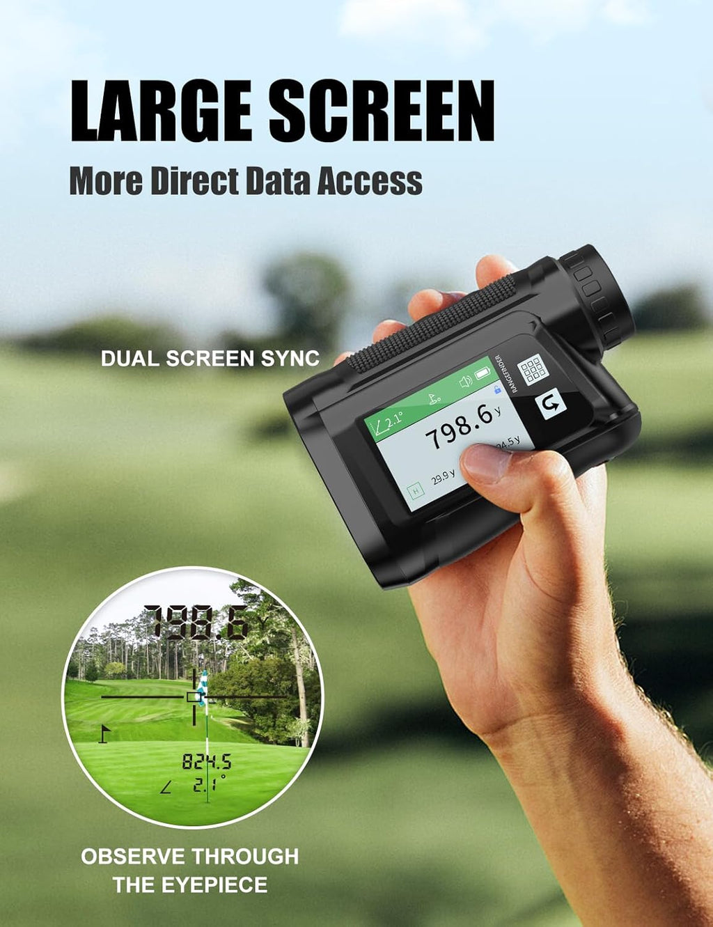 BIRDIEPULSE Golf Rangefinder with Voice Announcement & Dual Display, 1650 Yards Range Finder for Golf, 6-6.5X Magnification, with Height & Speed Measurement, Multifunctional Outdoor Rangefinder