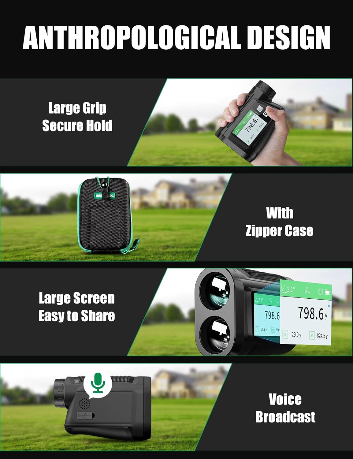 BIRDIEPULSE Golf Rangefinder with Voice Announcement & Dual Display, 1650 Yards Range Finder for Golf, 6-6.5X Magnification, with Height & Speed Measurement, Multifunctional Outdoor Rangefinder