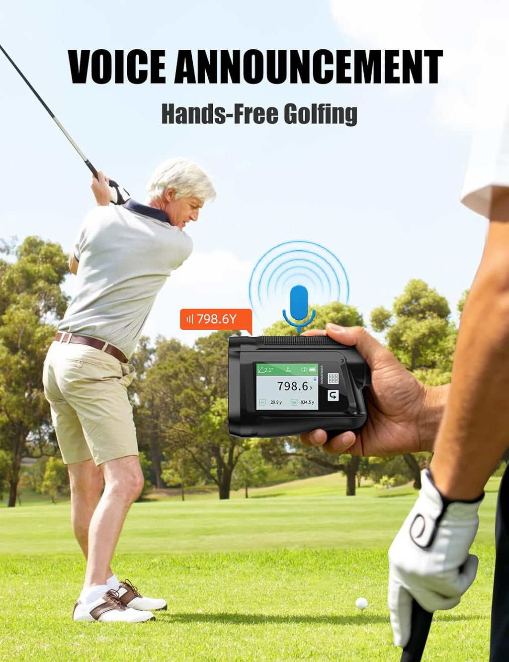 BIRDIEPULSE Golf Rangefinder with Voice Announcement & Dual Display, 1650 Yards Range Finder for Golf, 6-6.5X Magnification, with Height & Speed Measurement, Multifunctional Outdoor Rangefinder