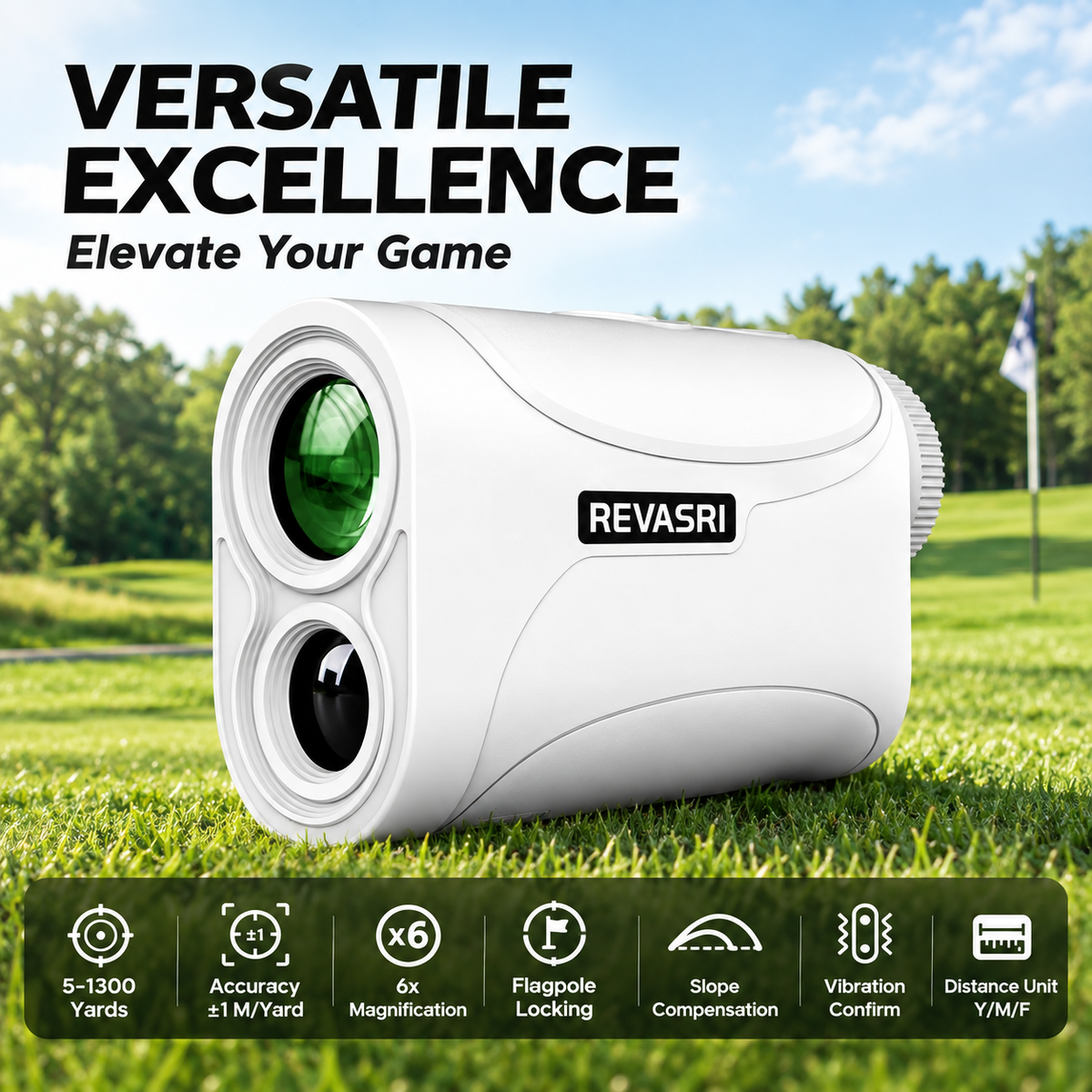 REVASRI Mini Golf Rangefinder – 1300Y Accuracy, Slope & Flag Lock Vibration