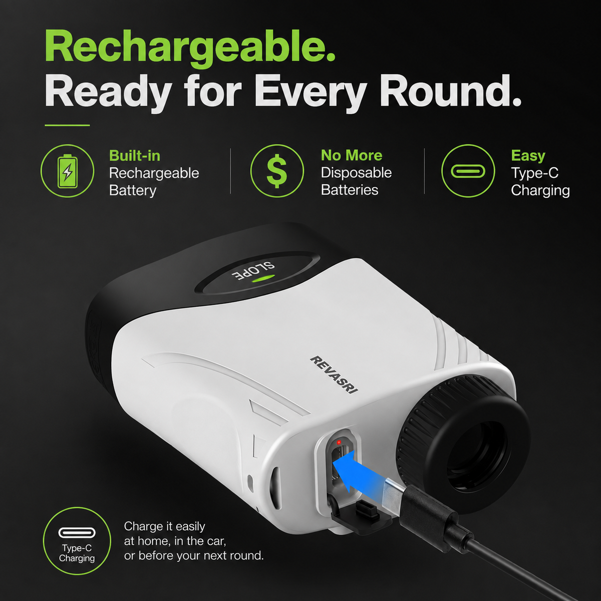 REVASRI 3M09 Golf Rangefinder with Slope Compensation, Flag Lock & Magnetic Strip