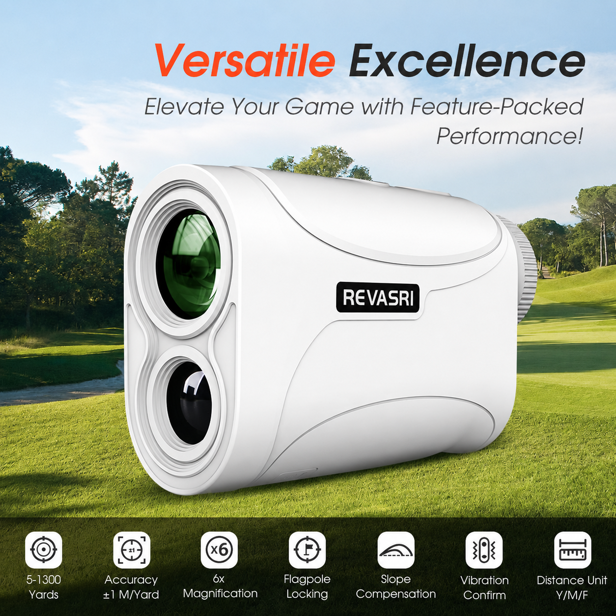 REVASRI Mini Golf Rangefinder – 1300Y Accuracy, Slope & Flag Lock Vibration