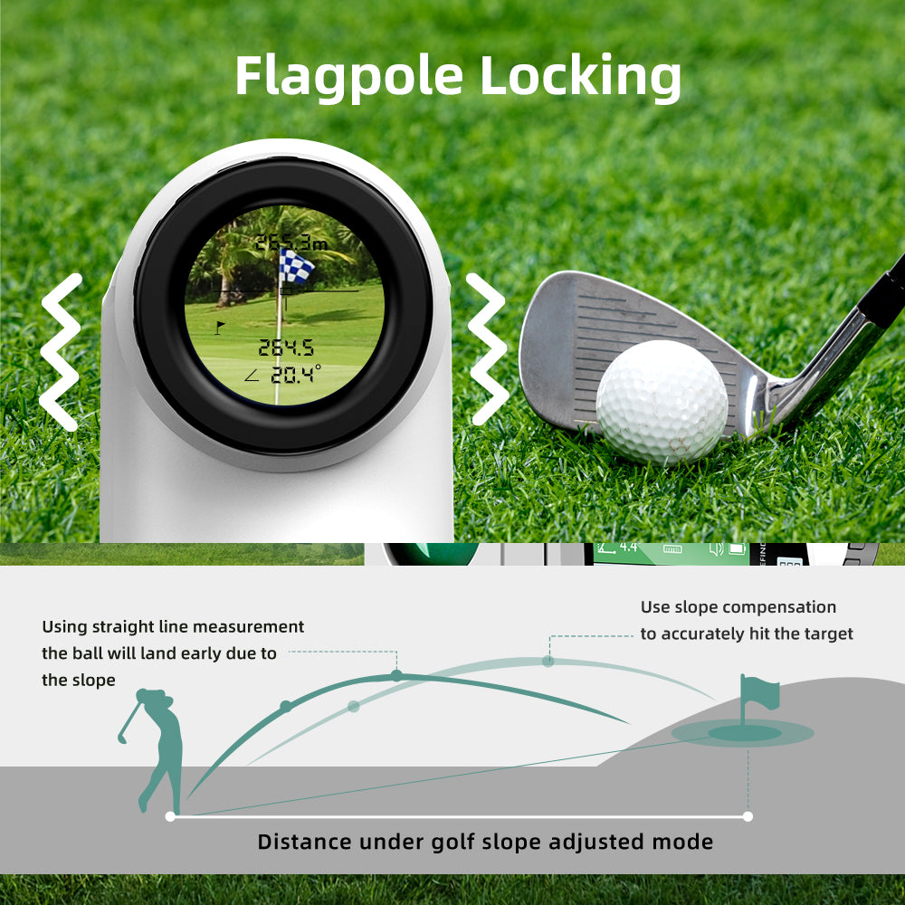 Mult Golf Rangefinder with Display Area Volume Vertical Horizontal Distance Measurements and Slope Compensation for Outdoor