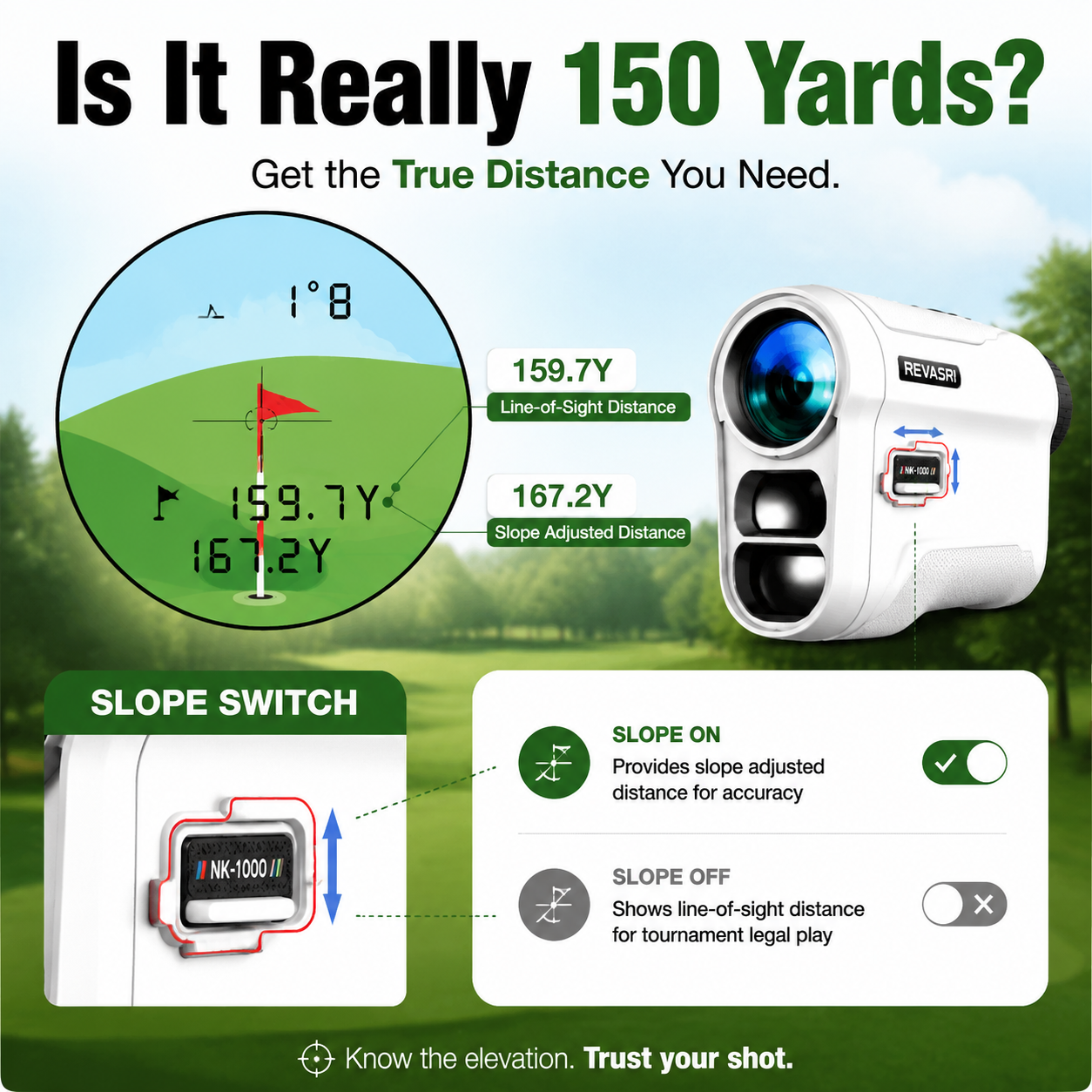 Revasri Golf Rangefinder for Beginners with Slope, Pin Lock Vibration & Easy Target Locking