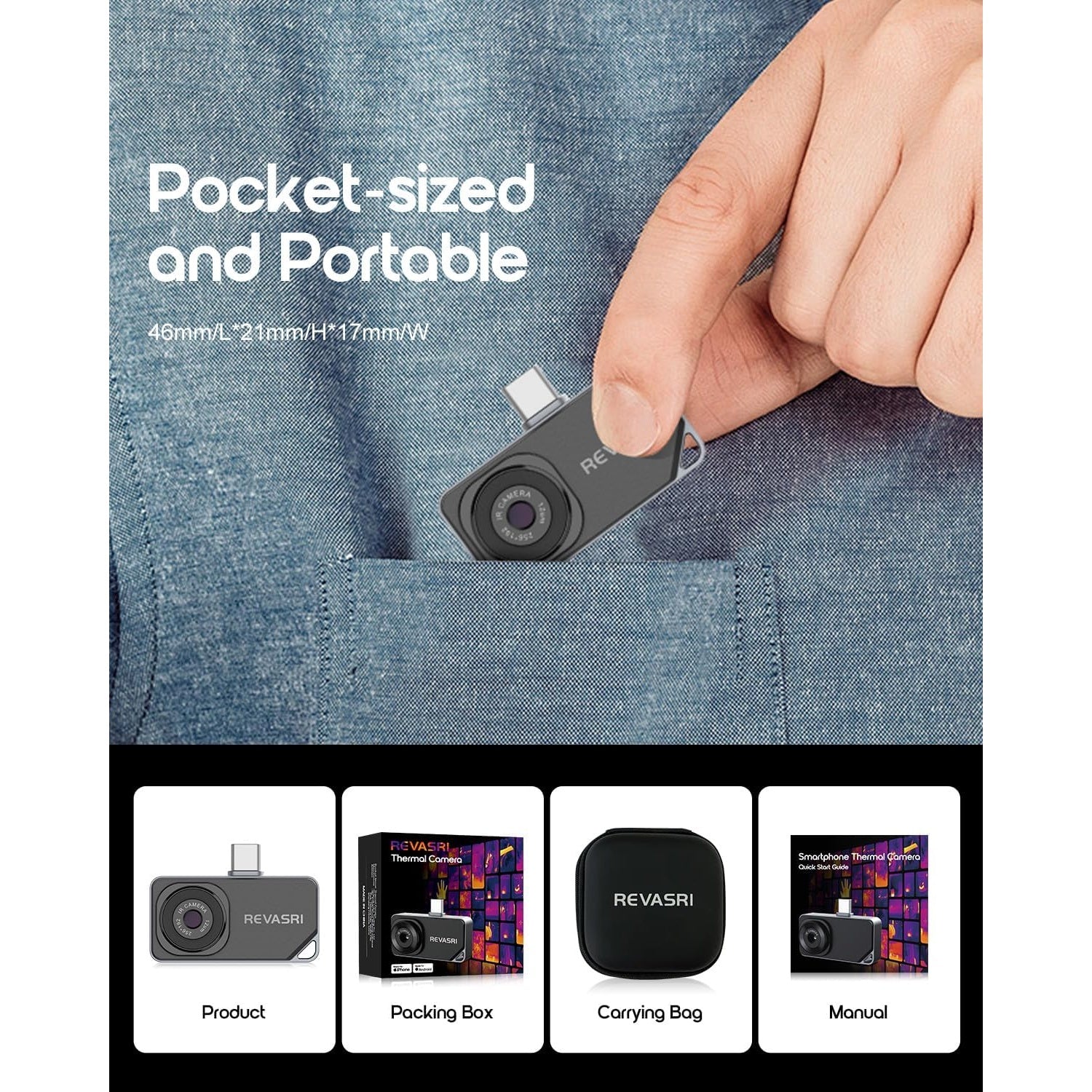 REVASRI Thermal Camera for iPhone & Android – 512×384 Super IR Resolution Thermal Imaging Camera
