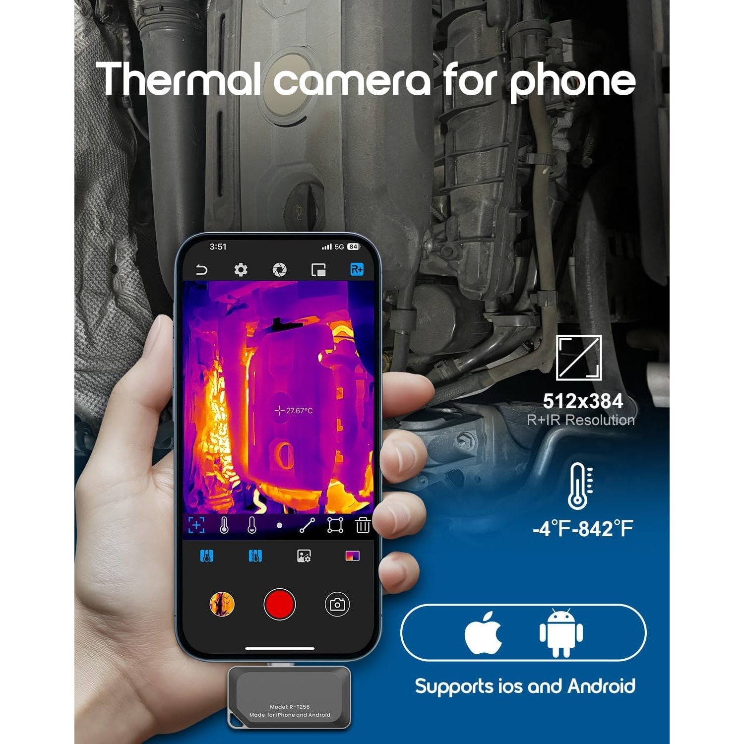 REVASRI Thermal Camera for iPhone & Android – 512×384 Super IR Resolution Thermal Imaging Camera